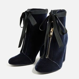 Zara Navy Velvet Boots